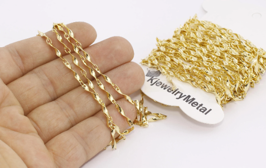 2,3mm 24k Shiny Gold Helix Chain, Soldered Chain, Bulk Chains, BXB103