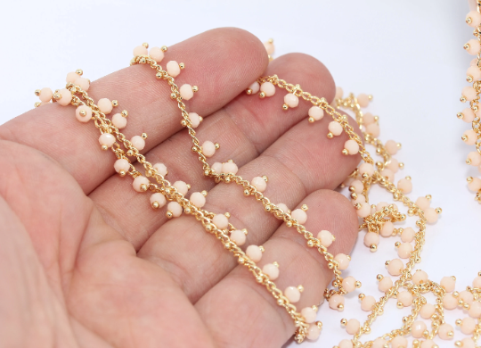 24k Shiny Gold Crystal Chains, Beaded Chains, Rosary Style BXB162