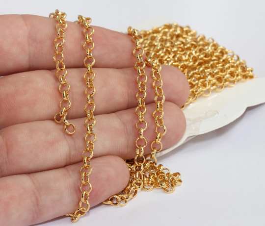 4,5mm 24k Shiny Gold Rolo Chain, Bulk Lot Chain, Gold CHK519