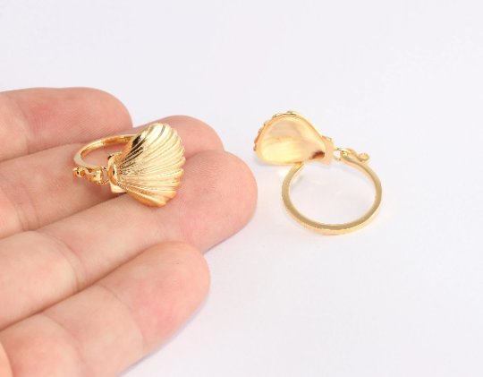 17-18mm 24k Shiny Gold Shell Rings, Opening Sea Shell Rings, SLM872