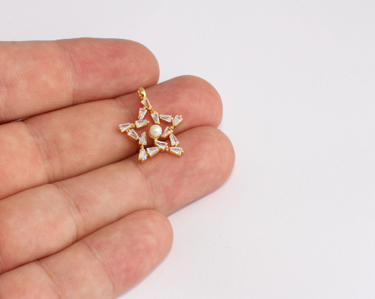 18x21mm 24k Parlak Altın Yıldız, Beyaz Baget Taş Yıldız SLM200