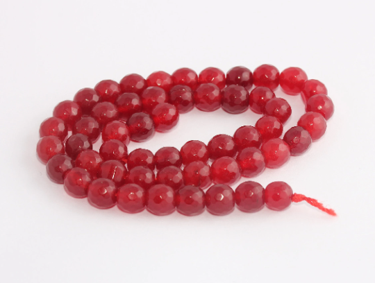 45-55 Pcs 8mm Red Color Bead Strands, Faceted Round Beads, CHK700-2