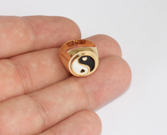 16-17mm 24k Shiny Gold Rings, Enamel Yin Yang Rings, MLS1097