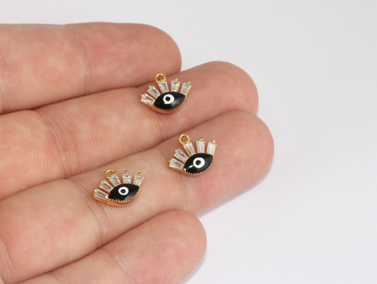 10x13mm 24k Shiny Gold Evil Eye, Micro Pave Evil Eye Charms, MLS1101
