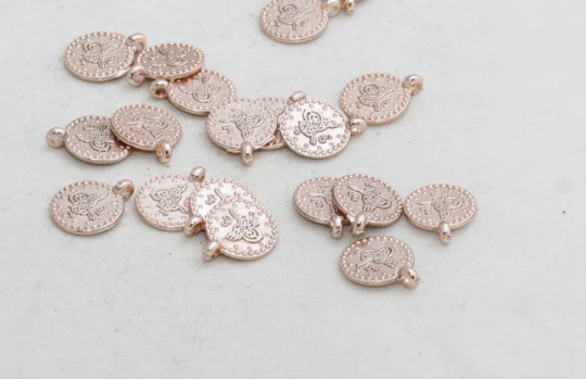 10 mm Gül Altın Kaplama Osmanlı İmzalı Madeni Paralar, İki ROSE338