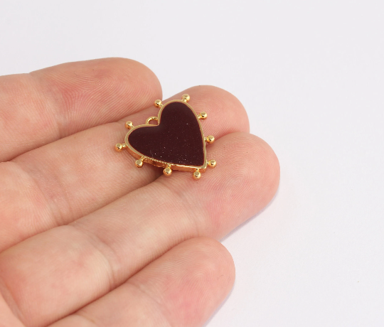 Ciondoli a forma di cuore in oro lucido 24k da 21 mm, collana dell'amore, marrone, XP117