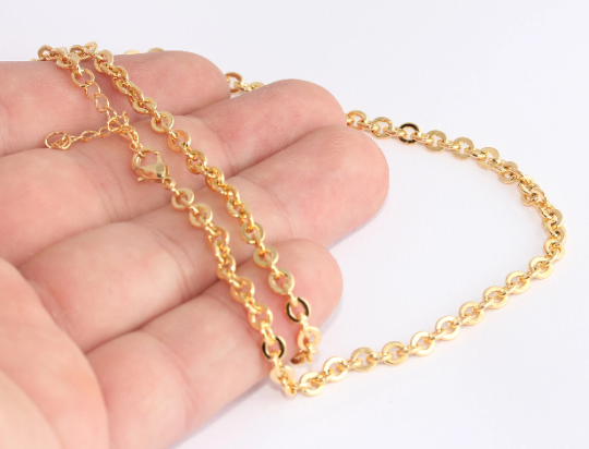 18" + 2" 24k Shiny Gold Necklace, Cable Chain Necklace, CHK718-2