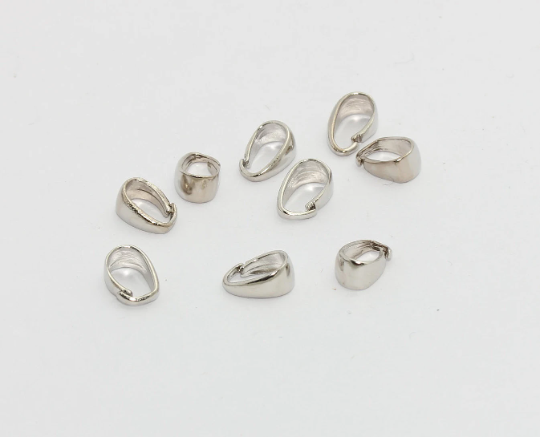 9mm Rhodium Pinch Bails, Pendant Bails, Charm Pinch , MTE793