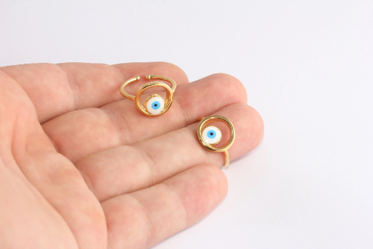 16-17mm 24k Shiny Gold Rings, Evil Eye Rings, Statement, SLM1069