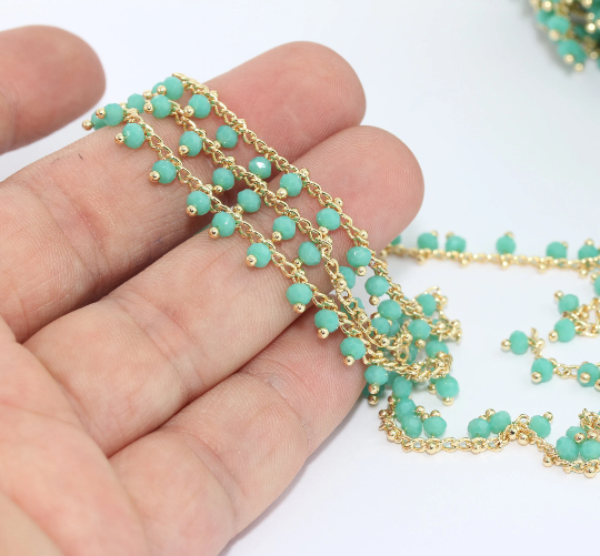 24k Shiny Gold Crystal Chains, Beaded Chains, Rosary Style BXB161