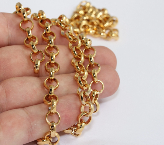 8mm 24k Shiny Gold Rolo Chain, Soldered , Soldered Chains, CHK455