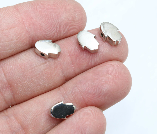 7x10mm Rodyum Kaplamalı Hamsa Charm, Gümüş Kaplama, BRT735