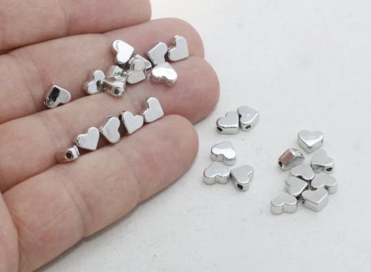 7mm Rhodium Plated Heart Beads, Spacer Beads, Mini Heart, CR145