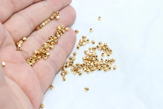 3mm 24k Shiny Gold Plated Faceted Beads, Gold Diamond BRT21