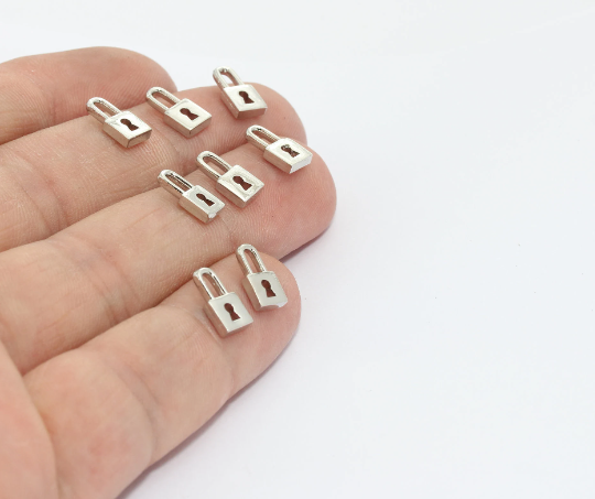 5x10mm Rhodium Plated Padlock Charms, Mini Lock Charms, Padlock MTE1309