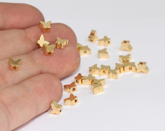 5x6mm 24 Ayar Parlak Altın Kelebek Takıları, Kelebek Boncukları, MLS128