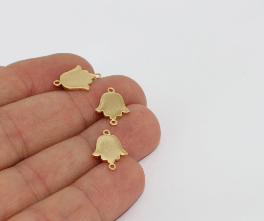 10x14mm 24k Shiny Gold Hamsa Charms, Two Hole ,Gold BRT757