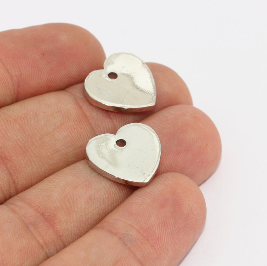 15mm Silver Plated Heart Disc, Heart Pendant, Stamping Heart Beads, BRT451