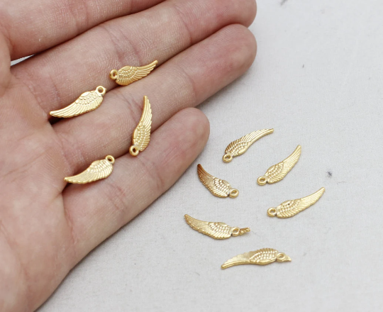 6x15mm 24k Matt Gold Angel Wings, Angel Charms, Pendant BRT479