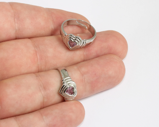 17-18mm Rhodium Plated Heart Ring, Micro Pave Heart MLS883