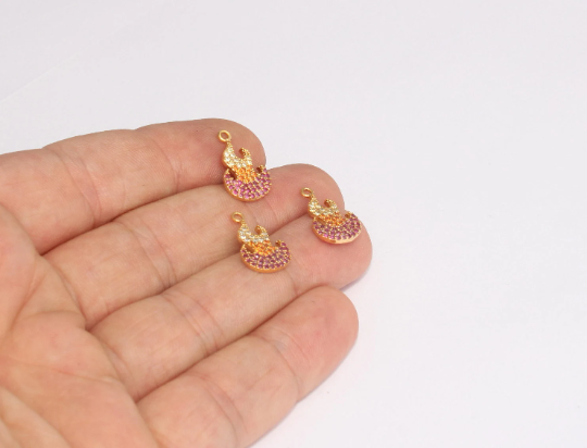 Ciondoli a forma di fiamma in oro lucido 24k da 10x17 mm, micro pavé in oro BRT893