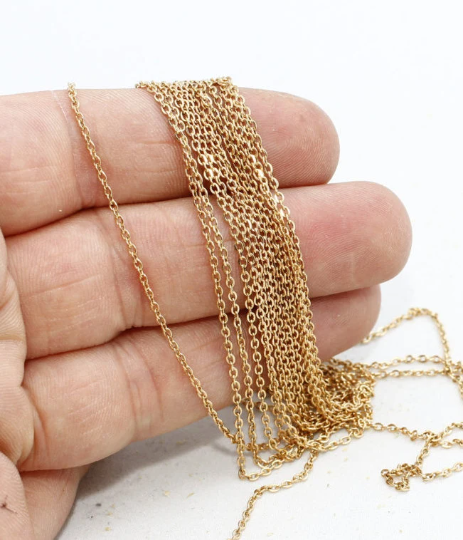 1.3x2mm Raw Brass Chains , Brass Rolo Chains, Soldered THE108