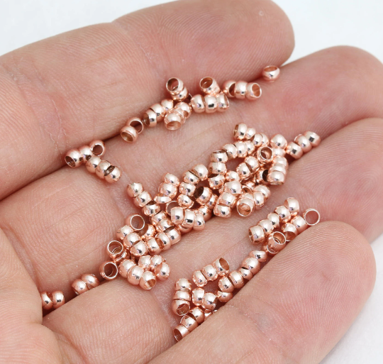 3 mm Gül Altın Kıvrım Boncukları, Kıvrım kapakları, Küçük kıvrımlar, ROSE375