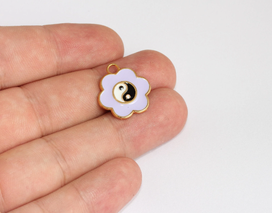 19x21mm 24k Parlak Altın Çiçek Takıları, Yin Yang, SLM94