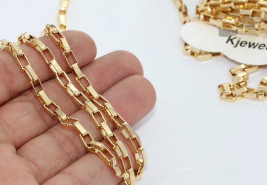 4mm 24k Shiny Gold Rolo Chain, Necklace Chains, Bulk Lot BXB281