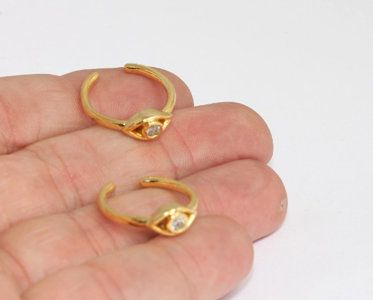 16-17mm 24k Shiny Gold Evil Eye Rings, Micro Pave Eye , MLS141