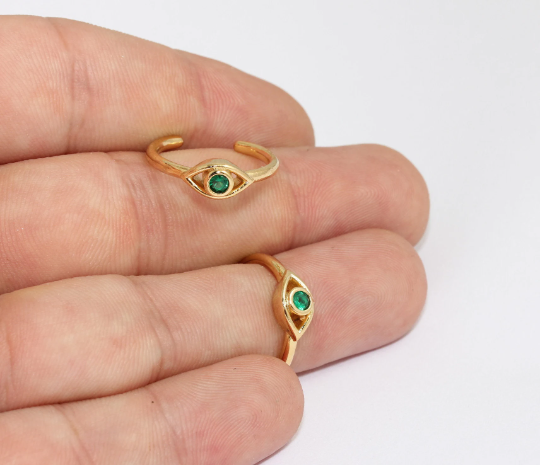Anelli anti-malocchio in oro lucido 24k da 16-17 mm, micro pavé anti-malocchio, MLS310