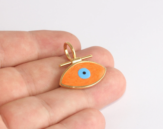 Medaglione in oro lucido 24k, 27x28 mm, smalto arancione XP351