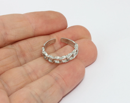 Rhodium Plated Chain Ring, Braided Ring, Adjustable Rhodium Rings, BRT810