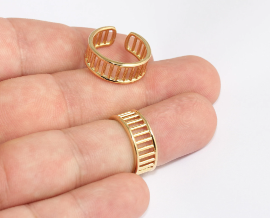 17mm 24k Shiny Gold Rings, Adjustable Ring Settings, Gold MLS855