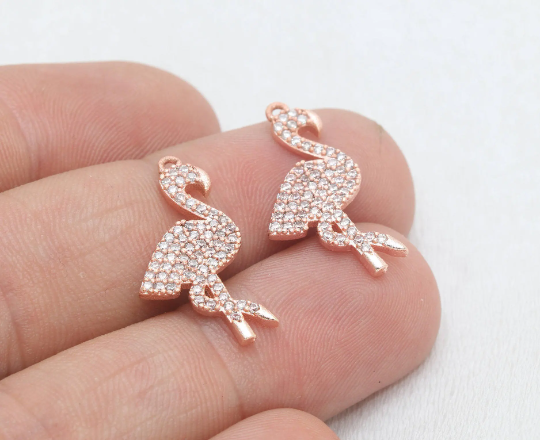 15x22mm Gül Altın Flamingo Charms, Mikro Flamingo, ZRCN600