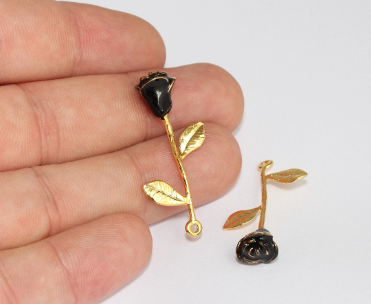 22x37mm 24k Shiny Gold Rose Pendant, Flower Charm, MLS792