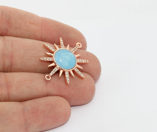 26x30mm Gül Altın Güneş Takıları, Mikro Döşeme Güneş, Gül, MTE1314