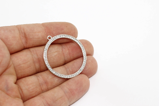 Rhodium Plated Pave Circle