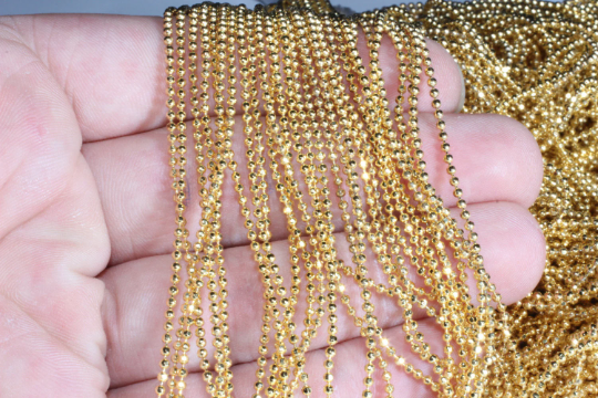 1,2 mm 24 ayar Parlak Altın Top Zincir, Yüzlü Top, Boncuklu BXB252