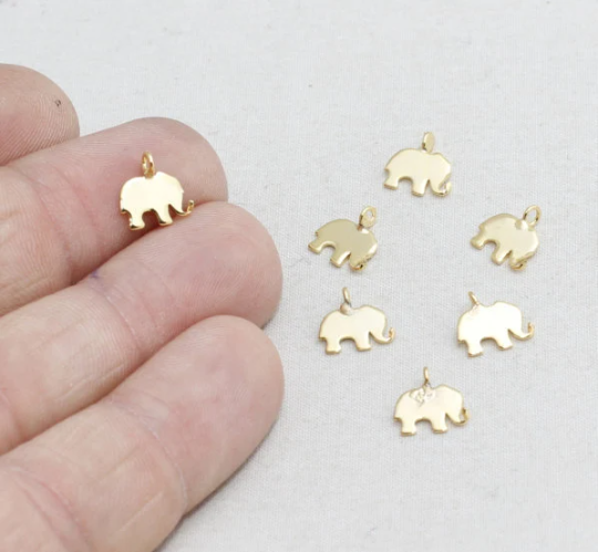 8x10mm 24K Shiny Gold Elephant Charm, Tiny, Charm BRT424