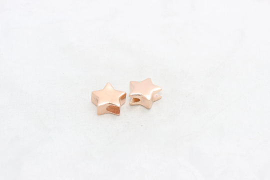 Perline a forma di stella in oro rosa da 15 mm, perline a foro largo, ciondoli a forma di stella, ROSE64
