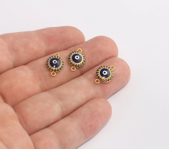 10x15mm 24k Shiny Gold Evil Eye, Bracelet Charms, Micro SLM385
