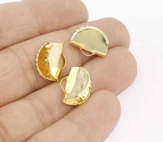 15mm 24k Shiny Gold Ribbon Crimps, Cord End, Fasteners FNL159