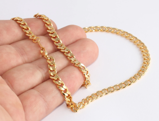 17" 24k Shiny Gold Curb Necklace, Ready Made Necklace, XP142