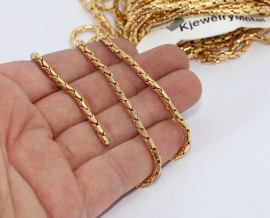3,2mm 24k Shiny Gold Cable Chains, Knitted Brass Chains, CHK299-3