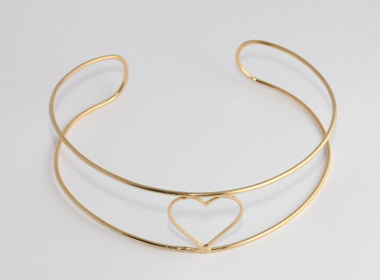 110mm 24k Shiny Gold Wire Heart Necklace, Open Cuff CHK733-2