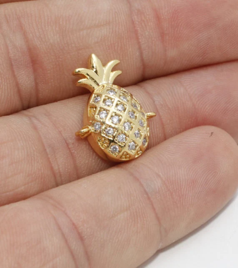 Ciondoli a forma di ananas in oro lucido 22k, 11x20 mm, ZRCN316