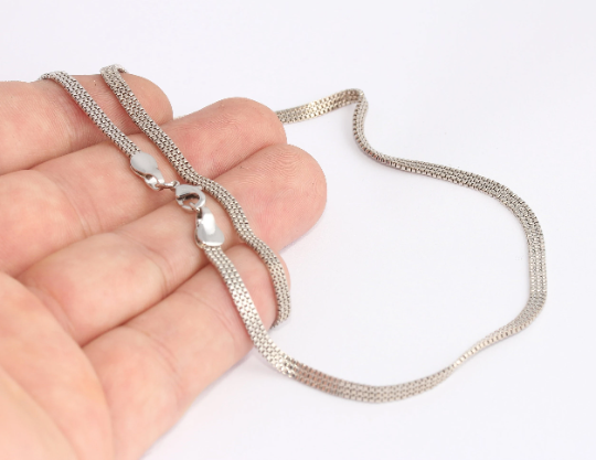 17" Rhodium Plated Mesh Chain Necklace, Finished Chain, CHK625-2