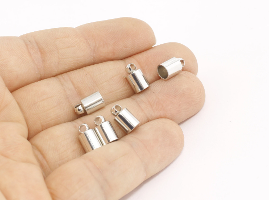 Rhodium Plated Bead Caps, Inner Size 5mm, Cord Tip, DI, MTE784