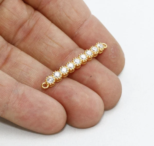 4x38mm 24k Shiny Gold Pave Bracelet Charms, Bracelet, ZRCN19